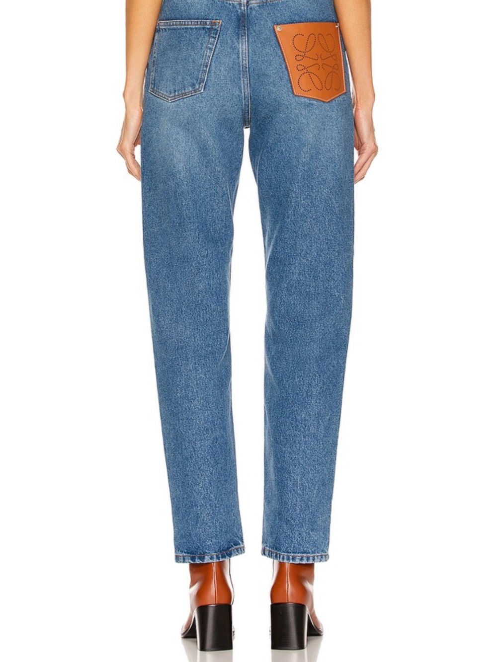 Loewe Medium Blue Straight-Leg Jeans with Tan Leather Patch - Picture 11 of 16